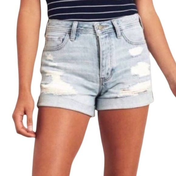 Hollister High Rise Boyfriend Distressed Denim Jean Shorts Women’s W 25 Size 1 - Picture 1 of 12